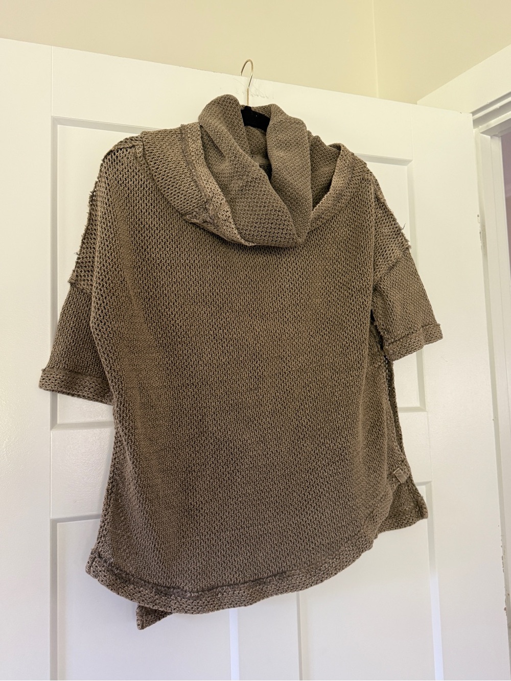 We The Free Taupe Short-Sleeve Cowl Sweater